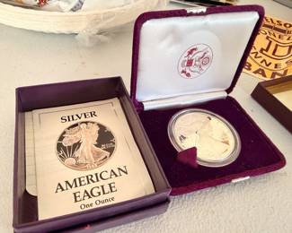 Silver American Eagle one ounce proof coin in velvet presentation case