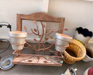Metal tree planter stand, pottery, garden decor