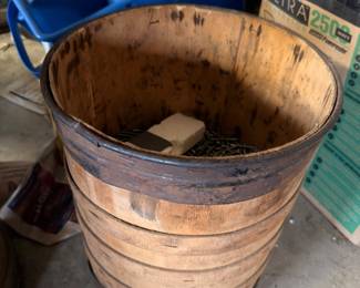 Antique wooden bucket, primitive farmhouse decor
