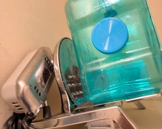 Vintage turquoise glass beverage dispenser, chrome base