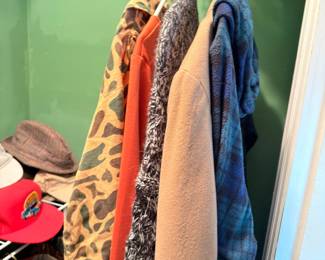 Men's clothing, flannel shirts, jackets, hats