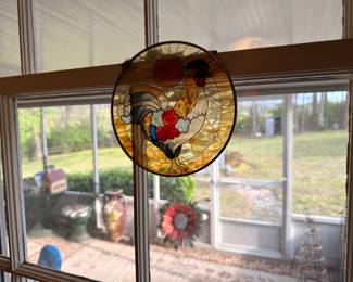 Stained glass rooster sun catcher, window hanging