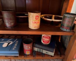 Vintage Kendall and Tower motor oil cans, advertising tins