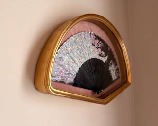 Framed decorative hand fan, gold frame