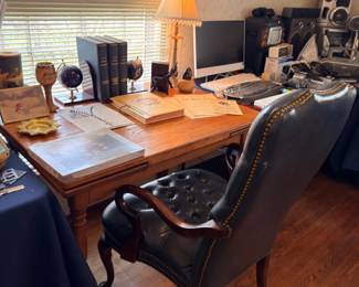 Executive wood desk with leather office chair