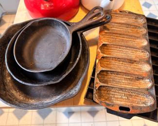 Cast iron corn stick pan and skillets