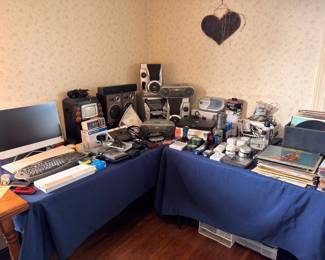 Vintage electronics, radios, cameras, boombox, speakers