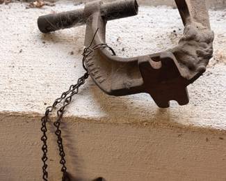 Antique cast iron hand drill press with chain