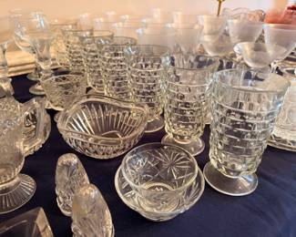 Pressed glass and crystal pitchers, bowls, tumblers