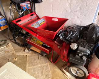 Red wood chipper shredder, gas powered