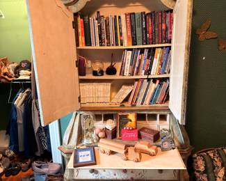 Hand-painted secretary desk hutch with bookshelf