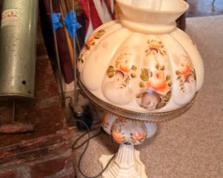 Vintage hand-painted hurricane lamp, floral