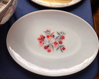 Vintage floral serving platter, pink flowers