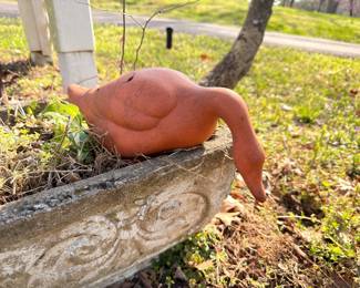 Terracotta cat garden figurine, concrete planter