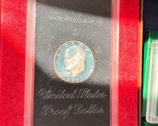 United States proof dollar in red velvet presentation case