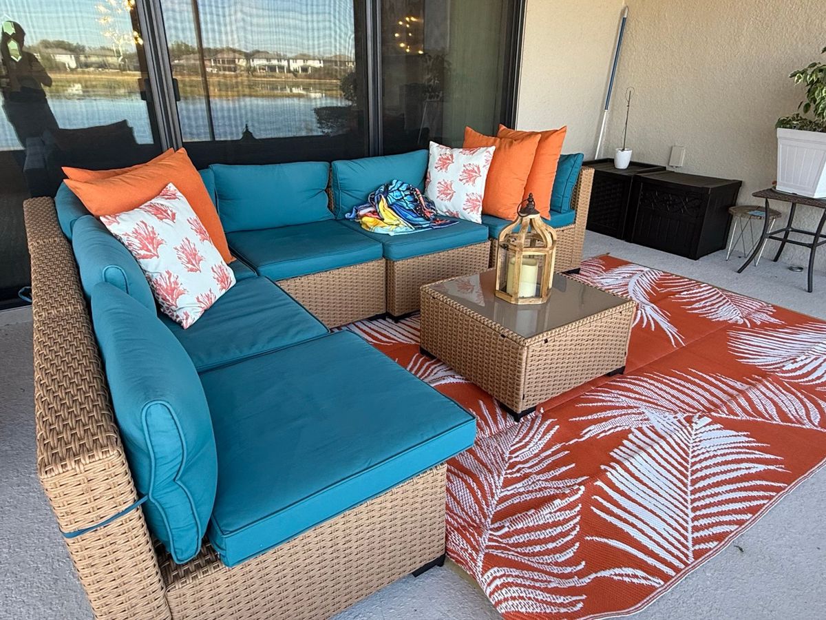 Wicker Sectional Outdoor Sofa with Teal Cushions