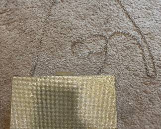Gold Rhinestone Clutch Evening Bag with Chain Strap