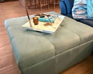 Signature Design by Ashley Darcy Navy Blue Upholstered Sectional Sofa with Chaise and Ottoman