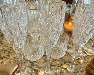 Nachtmann Crystal "Bavaria" Pattern Flute Glasses and Tumblers Set
