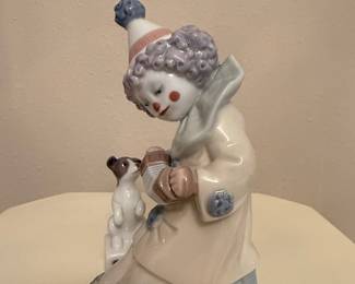 Lladro #5279 Pierrot with Concertina Porcelain Figurine with Dog