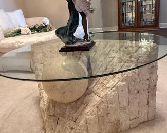 Postmodern Mactan Stone Coffee Table with Glass Top