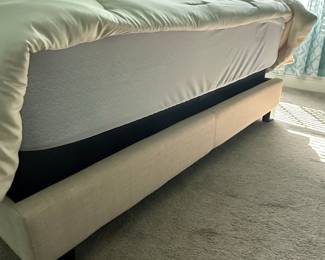 Upholstered Tufted Headboard Queen Bed Frame with Tropical Bedding