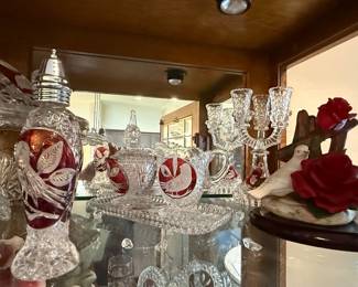 Hofbauer Byrdes Collection Ruby Red Overlay Crystal Set