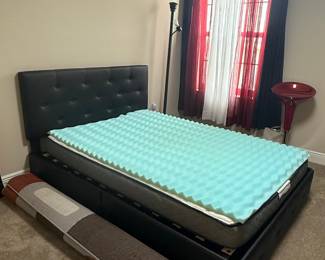 Black Faux Leather Platform Bed Frame with Tufted Headboard