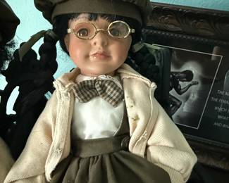 Vintage Porcelain Doll Set with Miniature Bench - "Farm Twins" by Marian Yu Designs