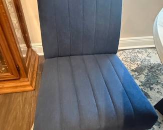 Roundhill Furniture Wendell Blue Velvet Channel Tufted Dining Chairs and Marble-Look Table Set