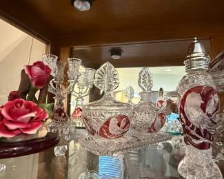 Hofbauer "Byrdes Collection" Ruby Overlay Cut Crystal Perfume Bottles