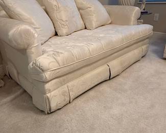 Taylor King French Damask Silk Down Filled 3 Seat Rolled Arm Sofa