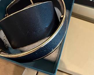 Vintage Black Leather and Gold Tone Cuff Bracelet