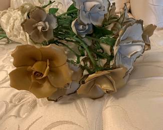 Capodimonte Porcelain Roses Arrangement with Gilded Edges