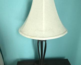 Hampton Bay Rhodes 28 in. Bronze Table Lamp with Natural Linen Shade