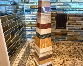 Stacked Specimen Marble Obelisk Sculpture