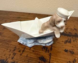 Lladro Porcelain Figurine - Little Stowaway Puppy in Paper Boat #6642