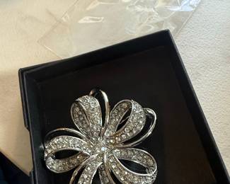 Monet Silver Tone Rhinestone Flower Brooch