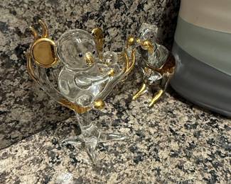 Glass Koala Family Figurine with Gold Accents
