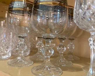 Vintage Bohemia Crystal "Claudia" Wine Glasses with Gold Rim and Etching