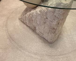 Postmodern Mactan Stone Coffee Table with Glass Top