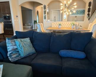 Signature Design by Ashley Darcy Navy Blue Upholstered Sectional Sofa with Chaise and Ottoman