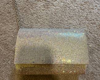 Rhinestone Embellished Clutch Evening Bag with Chain Strap