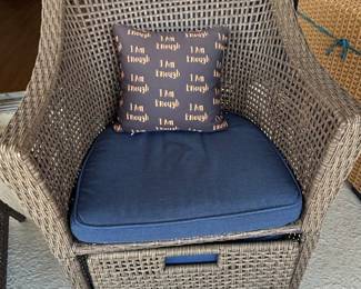 Hampton Bay Cambridge Wicker Armchair with Navy Cushions