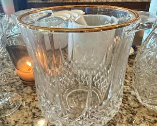 Cristal d'Arques Longchamp Cut Crystal Ice Bucket with Gold Rim