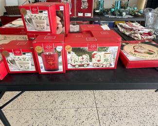 Lenox Holiday Collection Train, Mugs, Votive Holder, and Plate