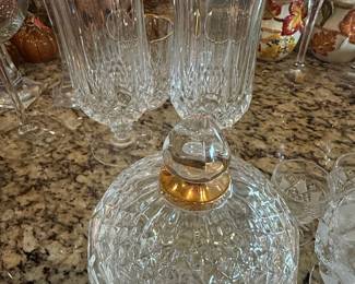 Vintage Cut Crystal Decanter Set with Gold Rimmed Tumblers