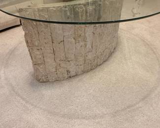Postmodern Mactan Stone Coffee Table with Glass Top