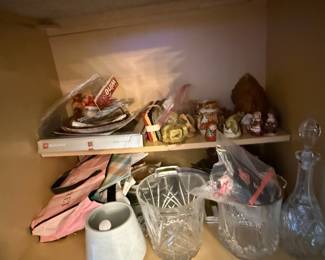 Assorted Decorative Collectibles, Glassware, and Wusthof Box