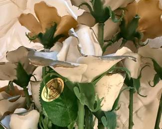 Capodimonte Porcelain Roses Arrangement with Gilded Edges